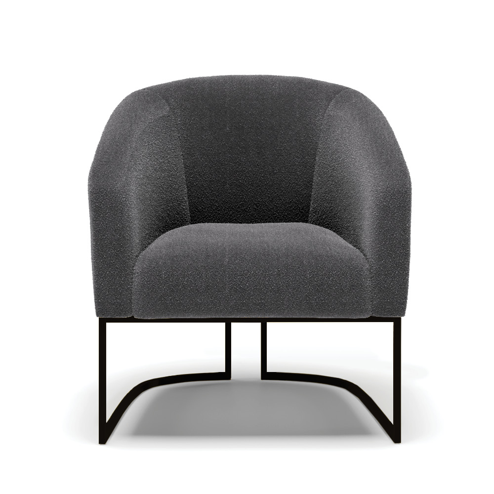 Poltrona Stella Bouclê Grafite Base Metálica Industrial Preto - D'Rossi