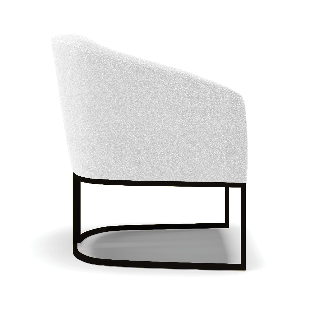 Poltrona Stella Bouclê Off White Base Metálica Industrial Preto - D'Rossi