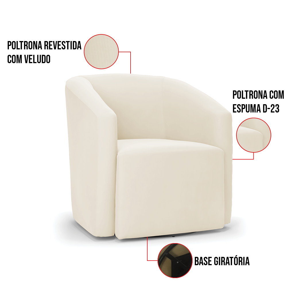 Poltrona Stella Max Veludo Base Giratória - D'Rossi