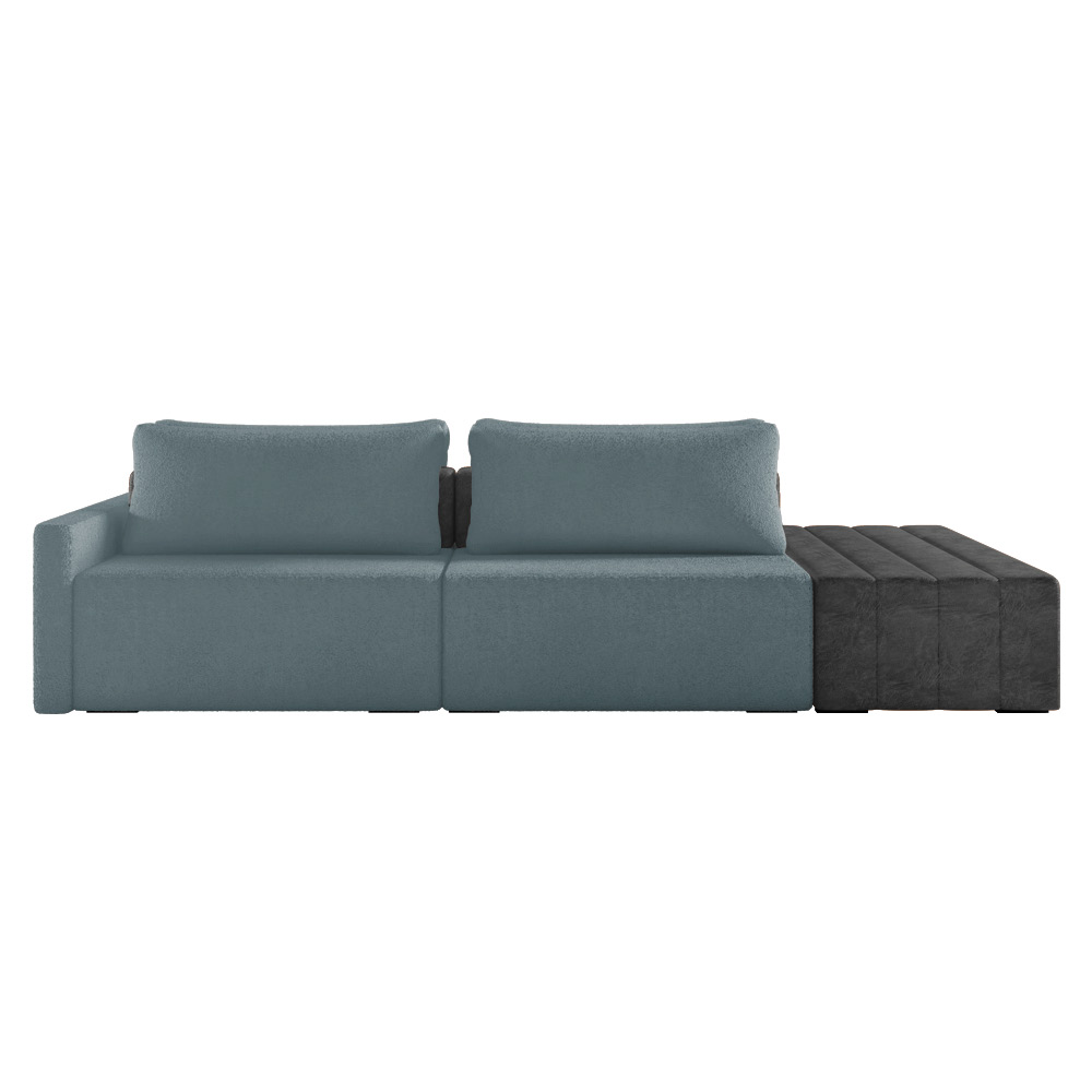 Sofá Ilha 2 Lugares Living 252cm Modulado Sala Lary Bouclê Azul/PU Pto K01 - D'Rossi