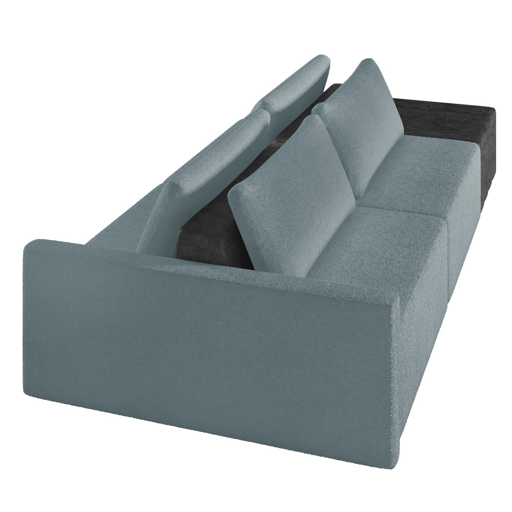 Sofá Ilha 2 Lugares Living 252cm Modulado Sala Lary Bouclê Azul/PU Pto K01 - D'Rossi
