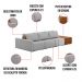 Sofá Ilha 3 Lugares Living 312cm Modulado para Sala Lary Linho Cinza K01 - D'Rossi