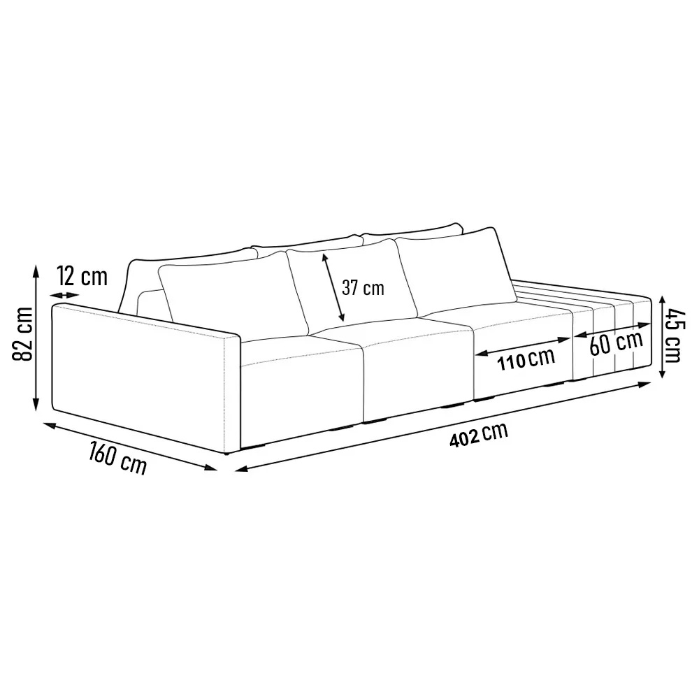 Sofá Ilha 3 Lugares Living 402cm Modulado para Sala Lary Linho Areia K01 - D'Rossi