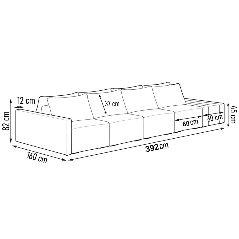 Sofá Ilha 4 Lugares Living 392cm Modulado para Sala Lary Linho Bege K01 - D'Rossi