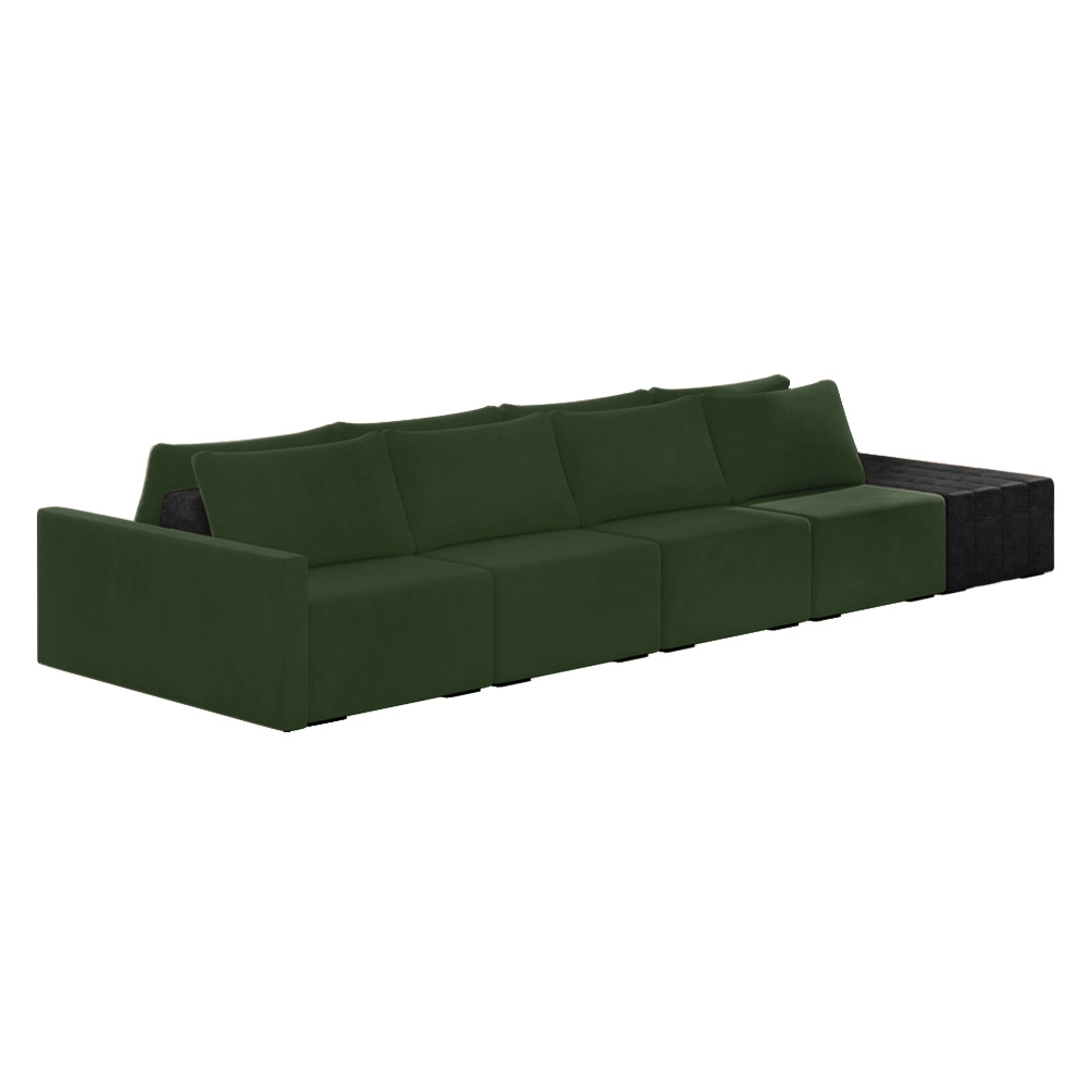 Sofá Ilha 4 Lugares Living 472cm Modulado Sala Lary Veludo Verde/PU Pto K01 - D'Rossi