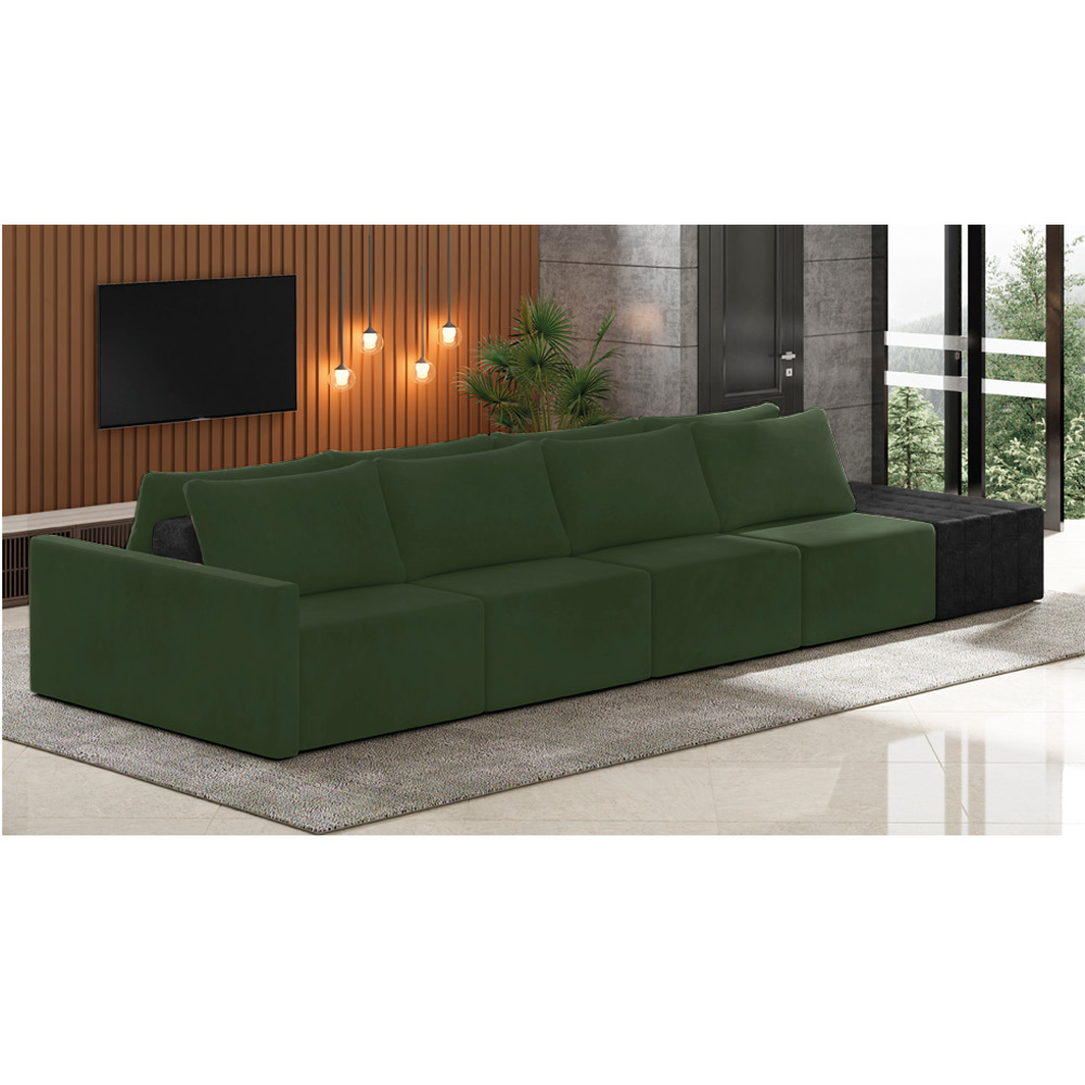 Sofá Ilha 4 Lugares Living 472cm Modulado Sala Lary Veludo Verde/PU Pto K01 - D'Rossi