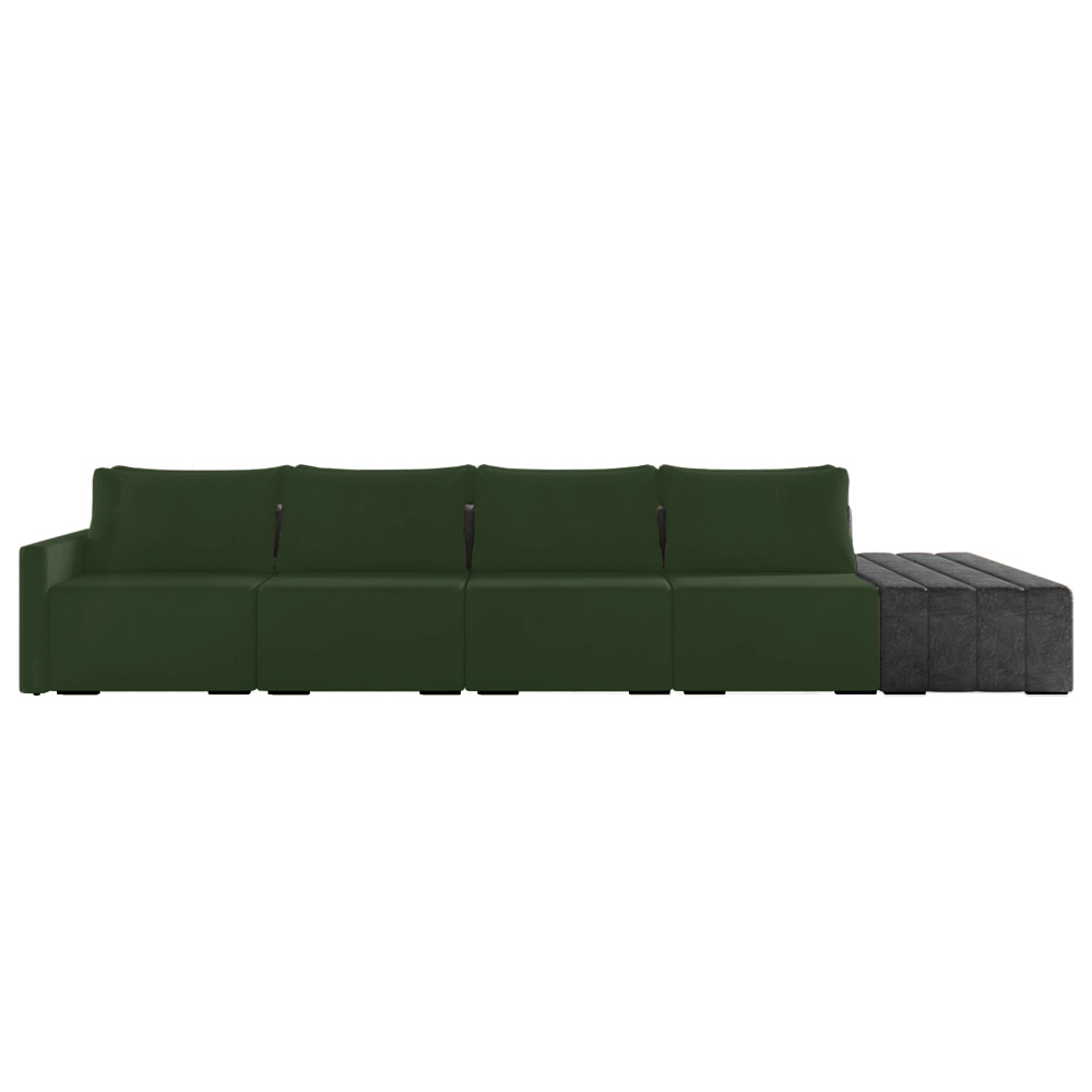 Sofá Ilha 4 Lugares Living 472cm Modulado Sala Lary Veludo Verde/PU Pto K01 - D'Rossi