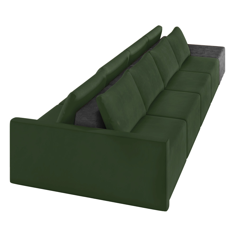 Sofá Ilha 4 Lugares Living 472cm Modulado Sala Lary Veludo Verde/PU Pto K01 - D'Rossi
