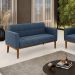 Sofá Namoradeira 2 Lugares Base de Madeira Castanho Elisa Suede Azul Marinho D03 - DRossi