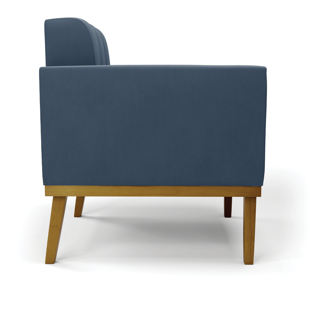 Sofá Namoradeira 2 Lugares Base de Madeira Castanho Elisa Suede Azul Marinho D03 - DRossi