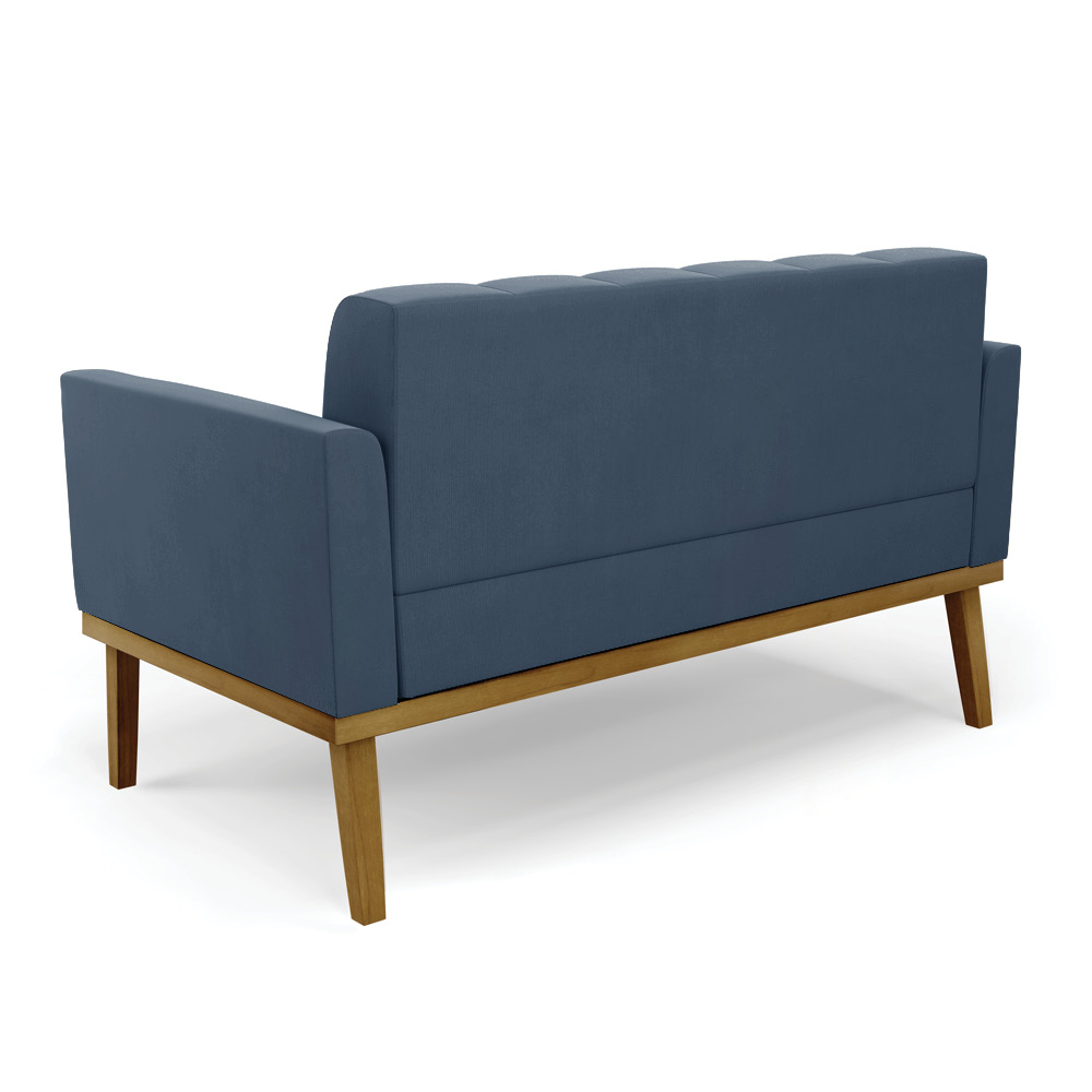 Sofá Namoradeira 2 Lugares Base de Madeira Castanho Elisa Suede Azul Marinho D03 - DRossi