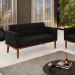 Sofá Namoradeira 2 Lugares Base de Madeira Castanho Elisa Suede Preto D03 - DRossi