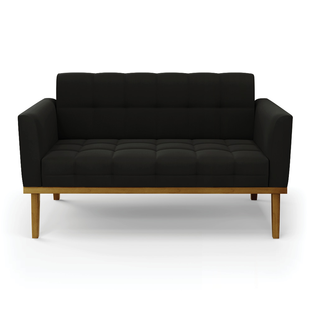 Sofá Namoradeira 2 Lugares Base de Madeira Castanho Elisa Suede Preto D03 - DRossi