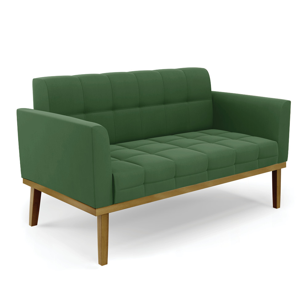Sofá Namoradeira 2 Lugares Base de Madeira Castanho Elisa Suede Verde D03 - DRossi