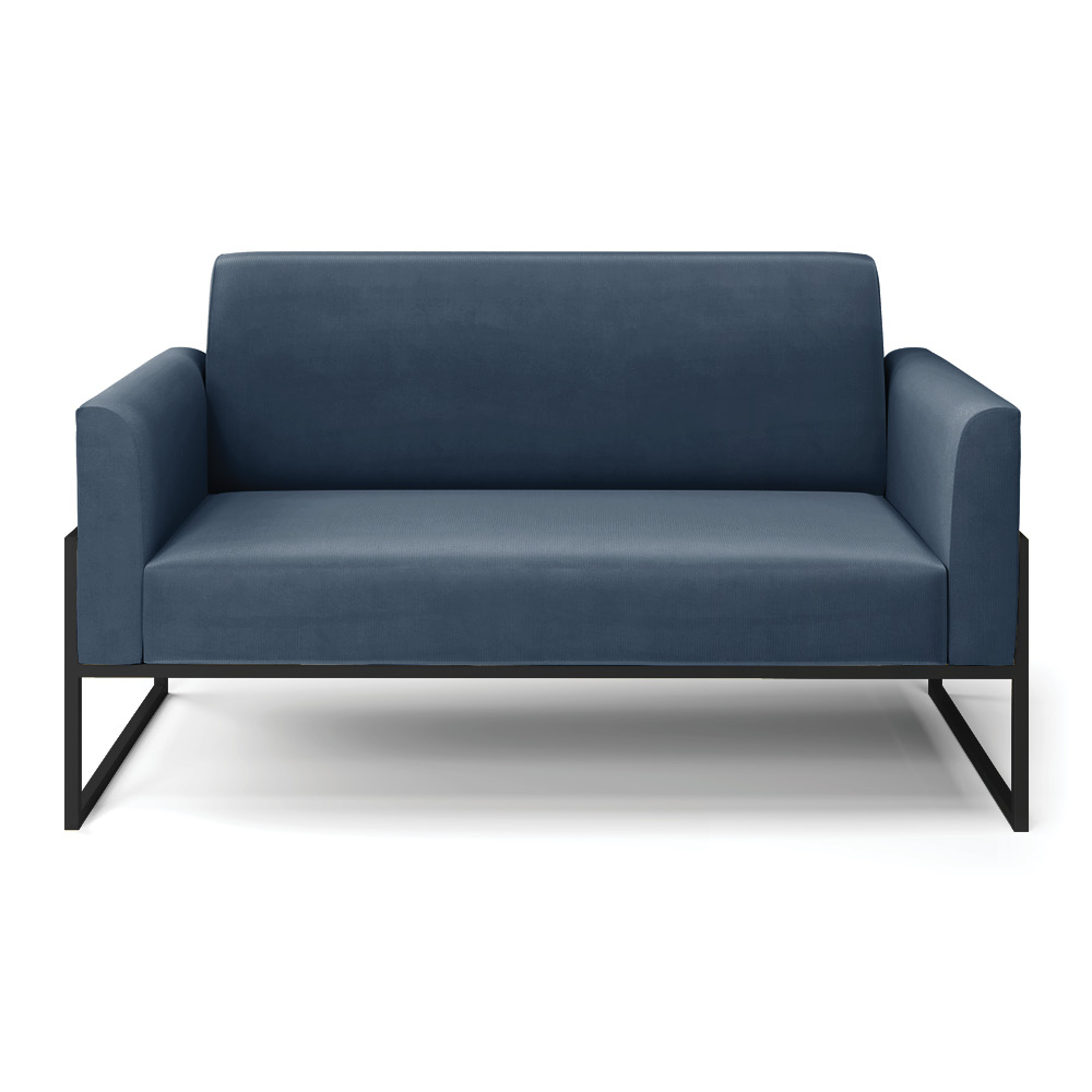 Sofá Namoradeira Base Industrial Alta Preto Marisa Suede Azul Marinho D03 - D?Rossi