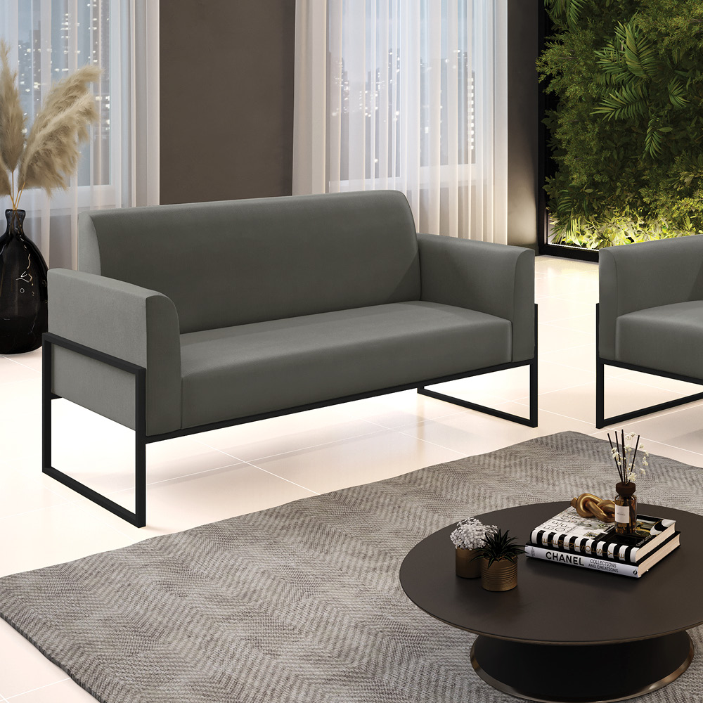 Sofá Namoradeira Base Industrial Alta Preto Marisa Suede Grafite D03 - D?Rossi