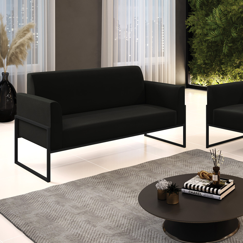 Sofá Namoradeira Base Industrial Alta Preto Marisa Suede Preto D03 - D?Rossi