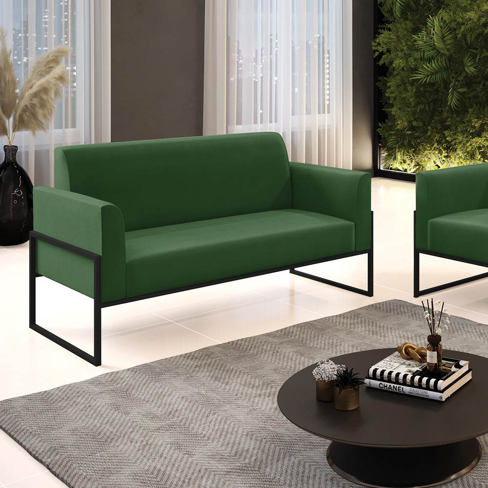 Sofá Namoradeira Base Industrial Alta Preto Marisa Suede Verde D03 - D?Rossi