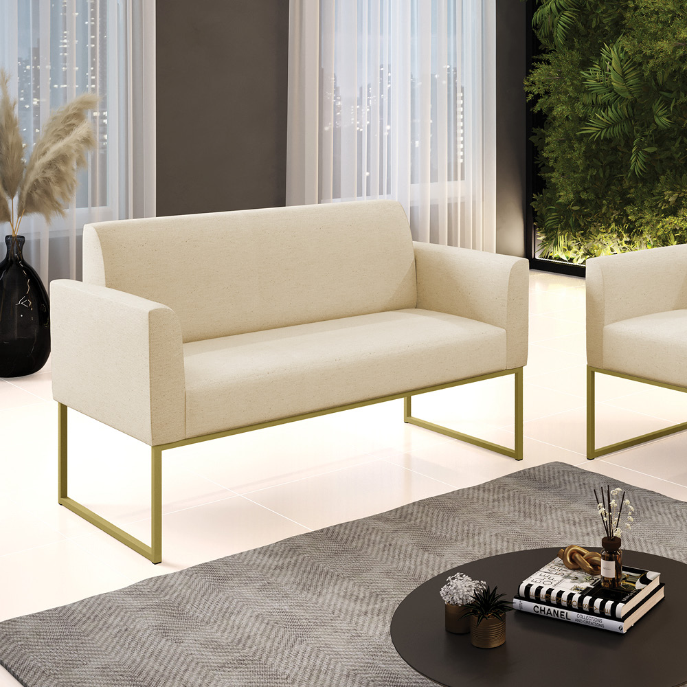 Sofá Namoradeira Base Industrial Dourado Marisa Linho D03 - D'Rossi