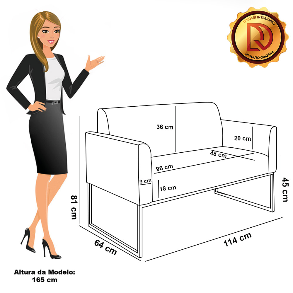 Sofá Namoradeira Base Industrial Dourado Marisa Linho D03 - D'Rossi