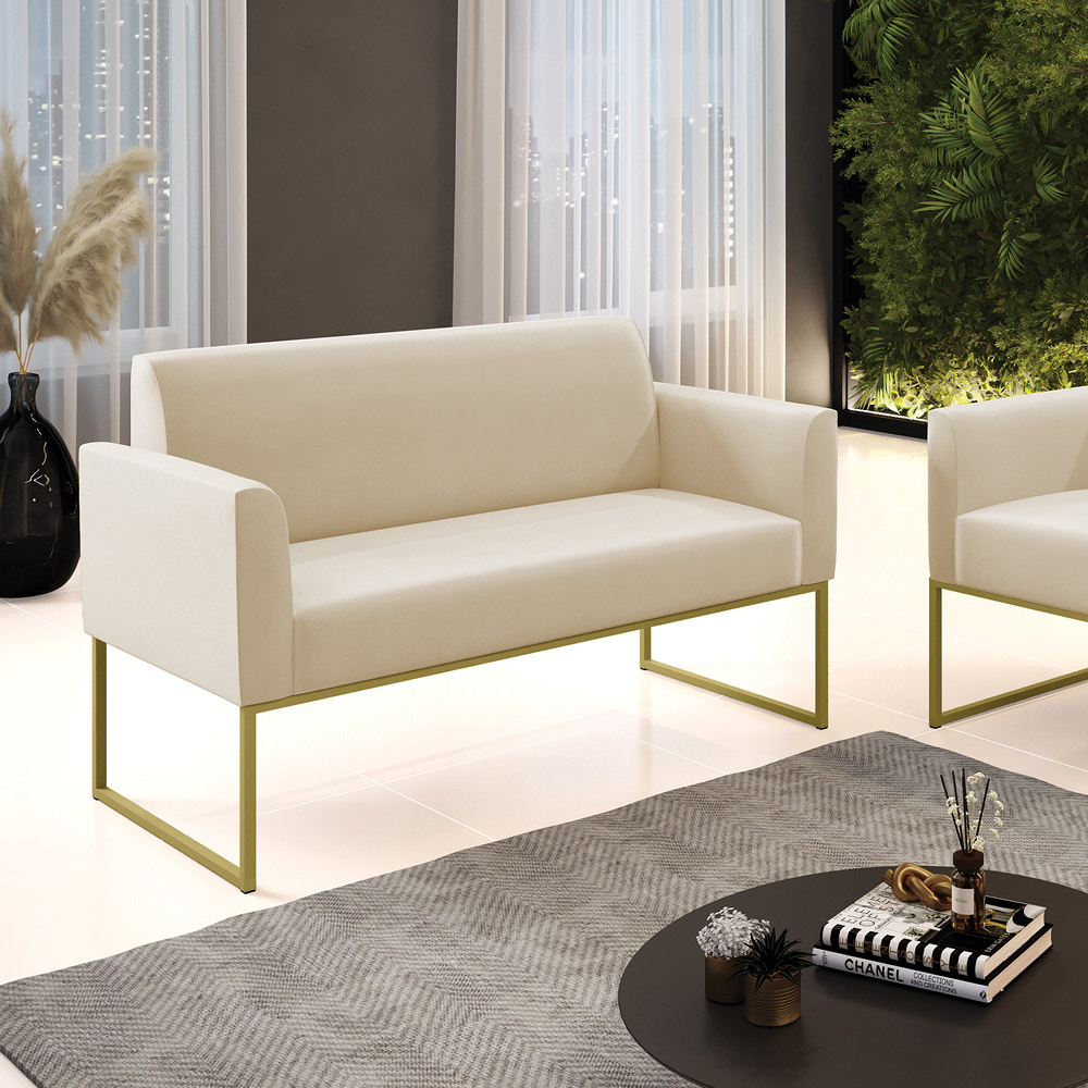 Sofá Namoradeira Base Industrial Dourado Marisa Suede D03 - D'Rossi