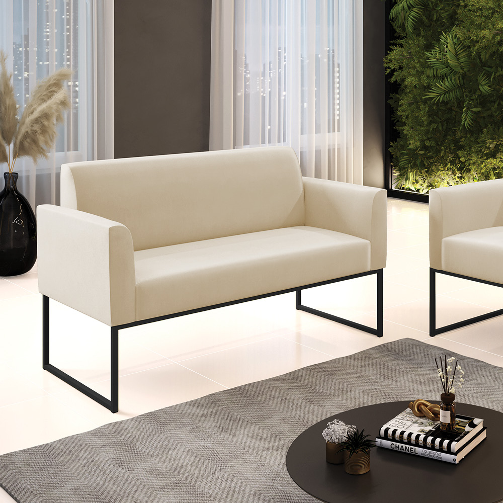 Sofá Namoradeira Base Industrial Preto Marisa Suede D03 - D'Rossi