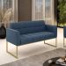 Sofá Namoradeira Elisa Suede Azul Marinho Base Metálica Industrial Dourada - D'Rossi
