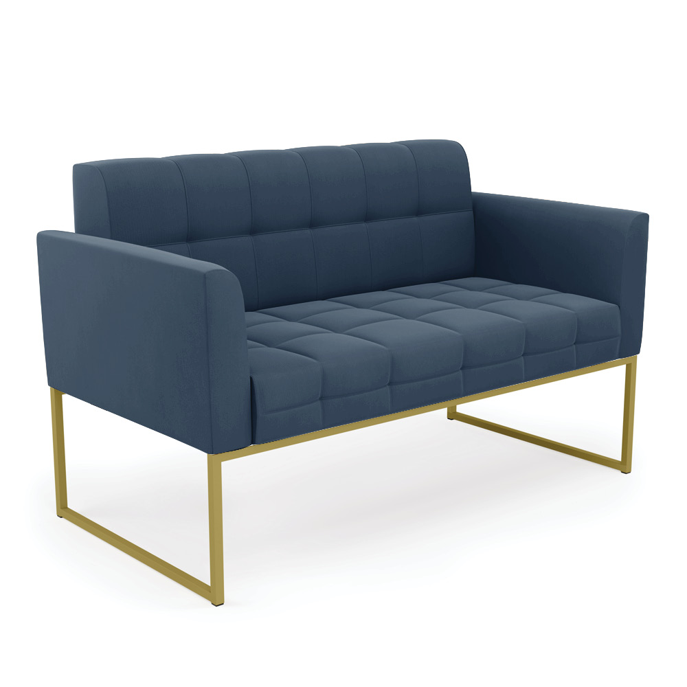 Sofá Namoradeira Elisa Suede Azul Marinho Base Metálica Industrial Dourada - D'Rossi