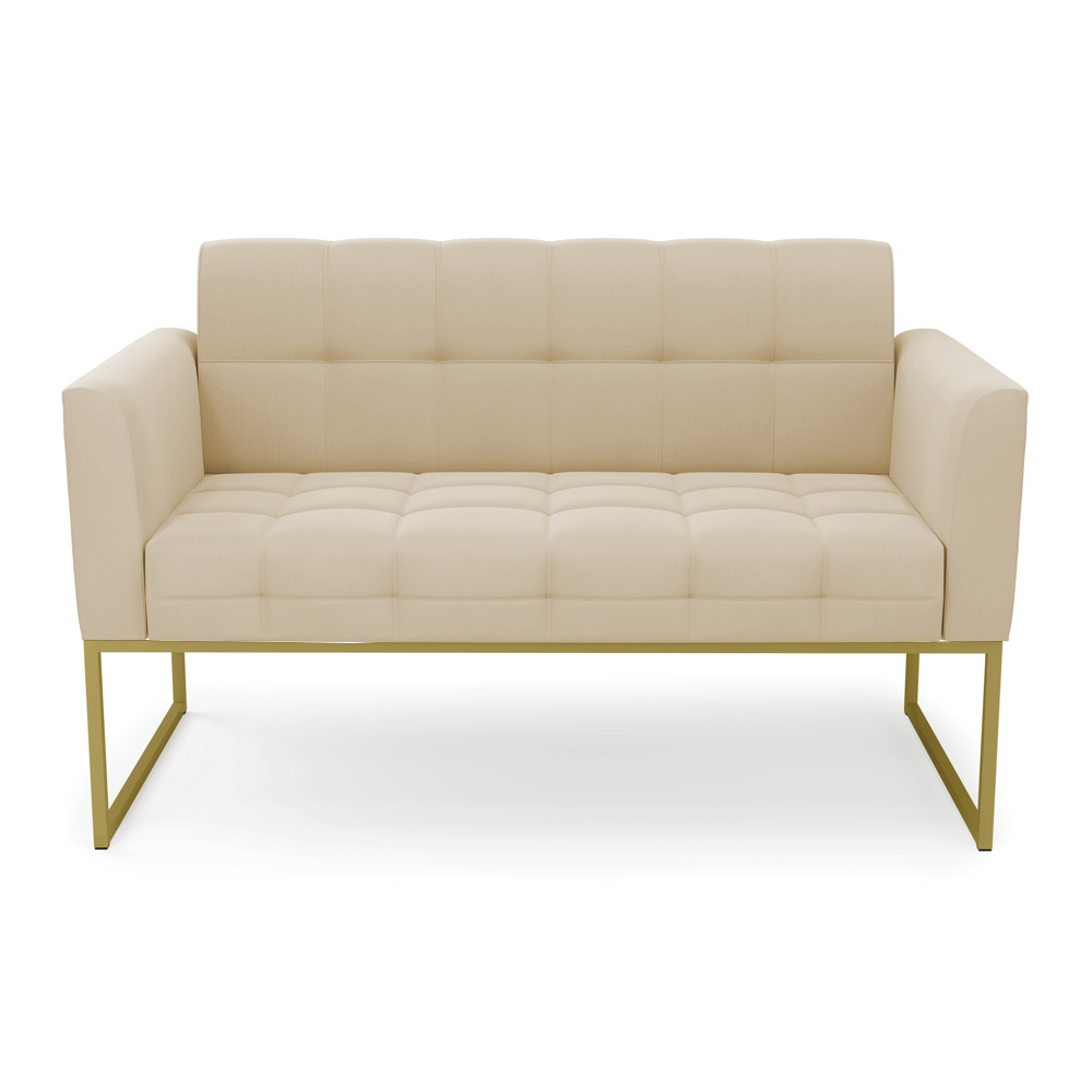 Sofá Namoradeira Elisa Suede Bege Base Metálica Industrial Dourada - D'Rossi