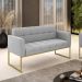 Sofá Namoradeira Elisa Suede Cinza Base Metálica Industrial Dourada - D'Rossi