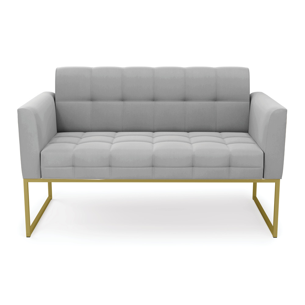 Sofá Namoradeira Elisa Suede Cinza Base Metálica Industrial Dourada - D'Rossi