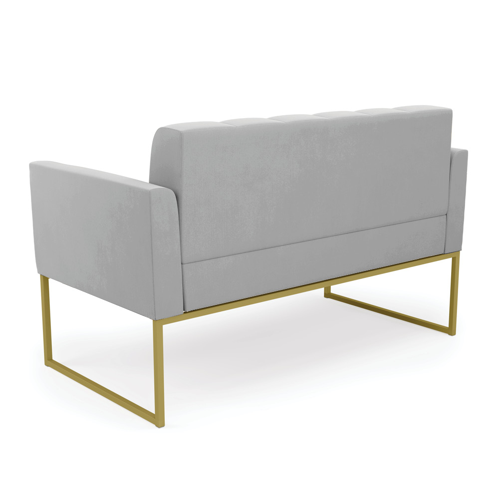 Sofá Namoradeira Elisa Suede Cinza Base Metálica Industrial Dourada - D'Rossi