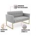 Sofá Namoradeira Elisa Suede Cinza Base Metálica Industrial Dourada - D'Rossi