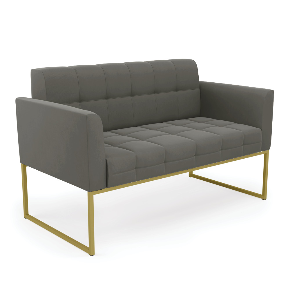 Sofá Namoradeira Elisa Suede Grafite Base Metálica Industrial Dourada - D'Rossi