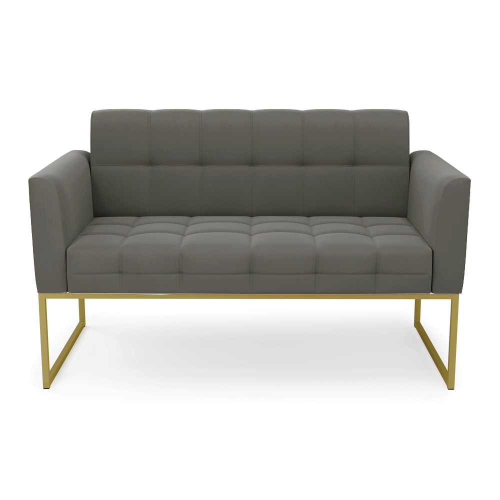 Sofá Namoradeira Elisa Suede Grafite Base Metálica Industrial Dourada - D'Rossi