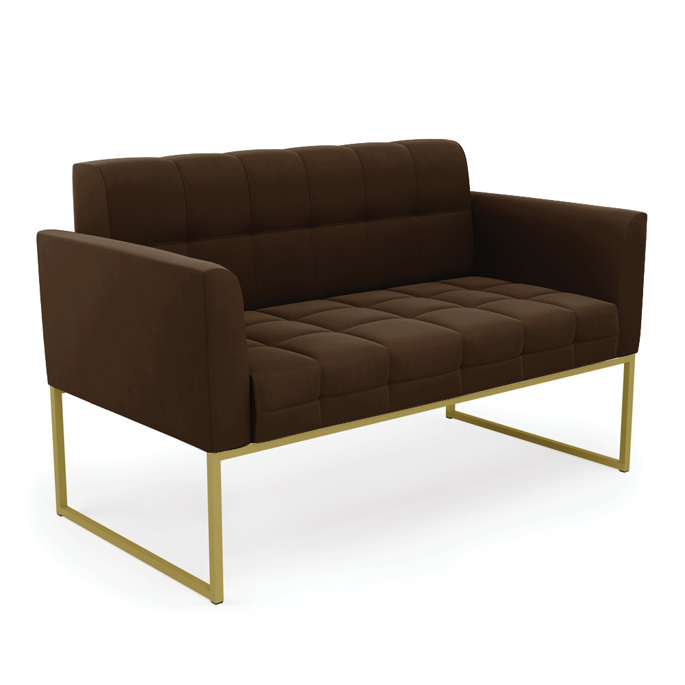 Sofá Namoradeira Elisa Suede Marrom Base Metálica Industrial Dourada - D'Rossi