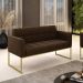 Sofá Namoradeira Elisa Suede Marrom Base Metálica Industrial Dourada - D'Rossi