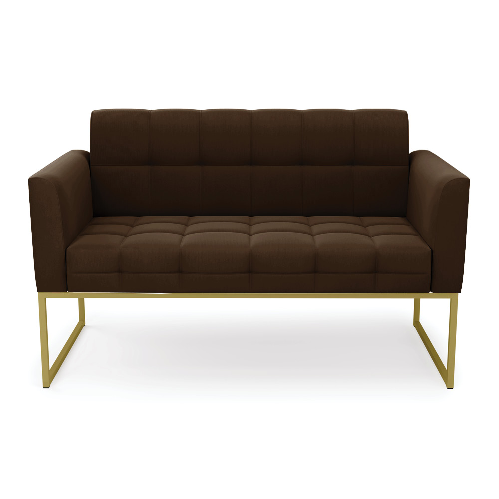 Sofá Namoradeira Elisa Suede Marrom Base Metálica Industrial Dourada - D'Rossi