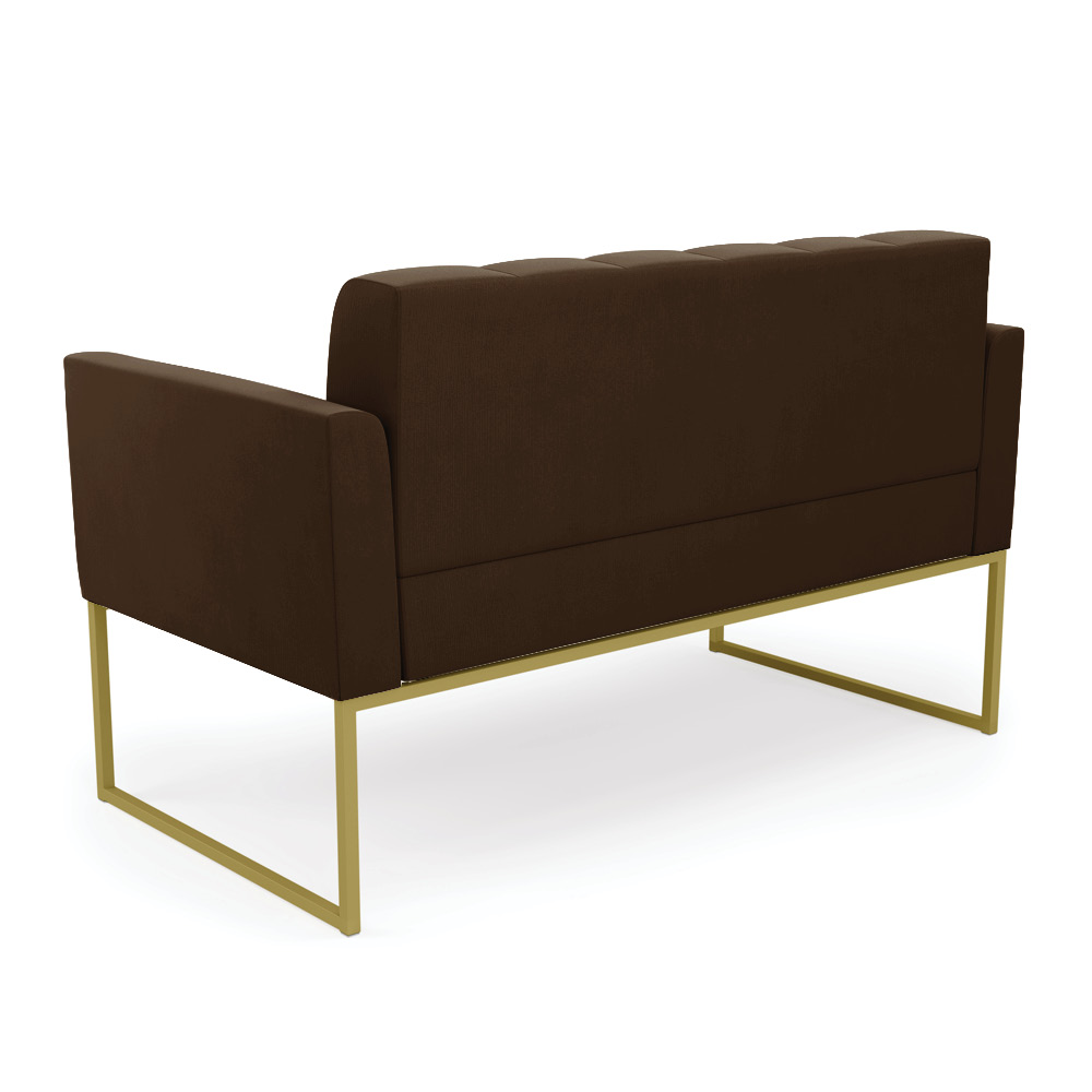 Sofá Namoradeira Elisa Suede Marrom Base Metálica Industrial Dourada - D'Rossi