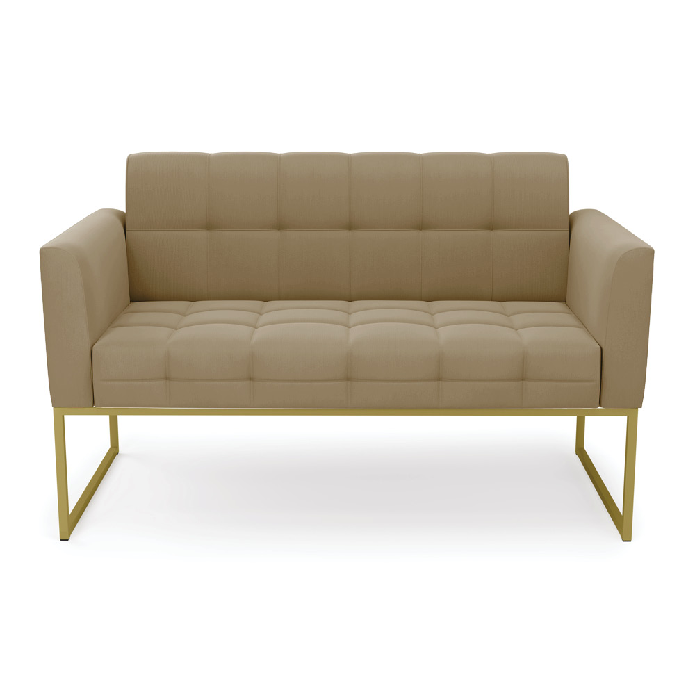 Sofá Namoradeira Elisa Suede Marrom Rato Base Metálica Industrial Dourada - D'Rossi