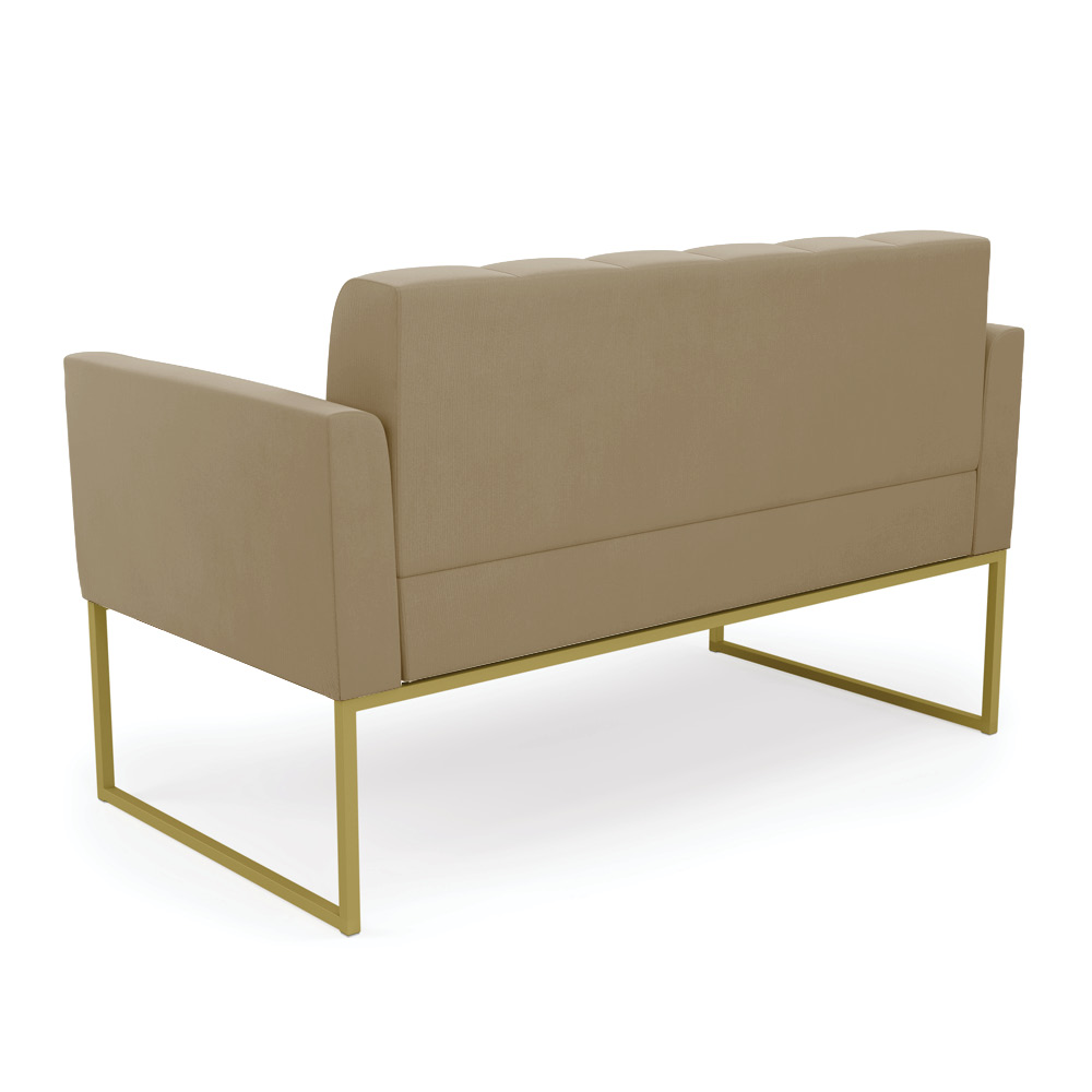 Sofá Namoradeira Elisa Suede Marrom Rato Base Metálica Industrial Dourada - D'Rossi