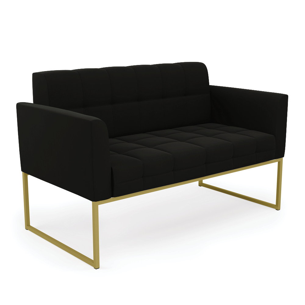 Sofá Namoradeira Elisa Suede Preto Base Metálica Industrial Dourada - D'Rossi