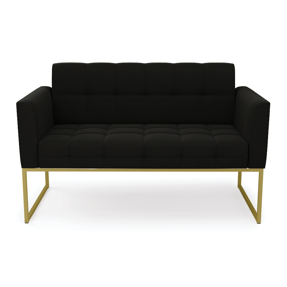 Sofá Namoradeira Elisa Suede Preto Base Metálica Industrial Dourada - D'Rossi