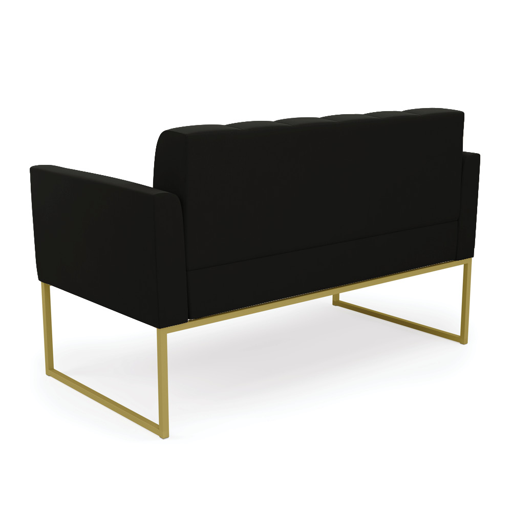 Sofá Namoradeira Elisa Suede Preto Base Metálica Industrial Dourada - D'Rossi