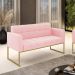 Sofá Namoradeira Elisa Suede Rosa Bebê Base Metálica Industrial Dourada - D'Rossi