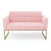 Sofá Namoradeira Elisa Suede Rosa Bebê Base Metálica Industrial Dourada - D'Rossi