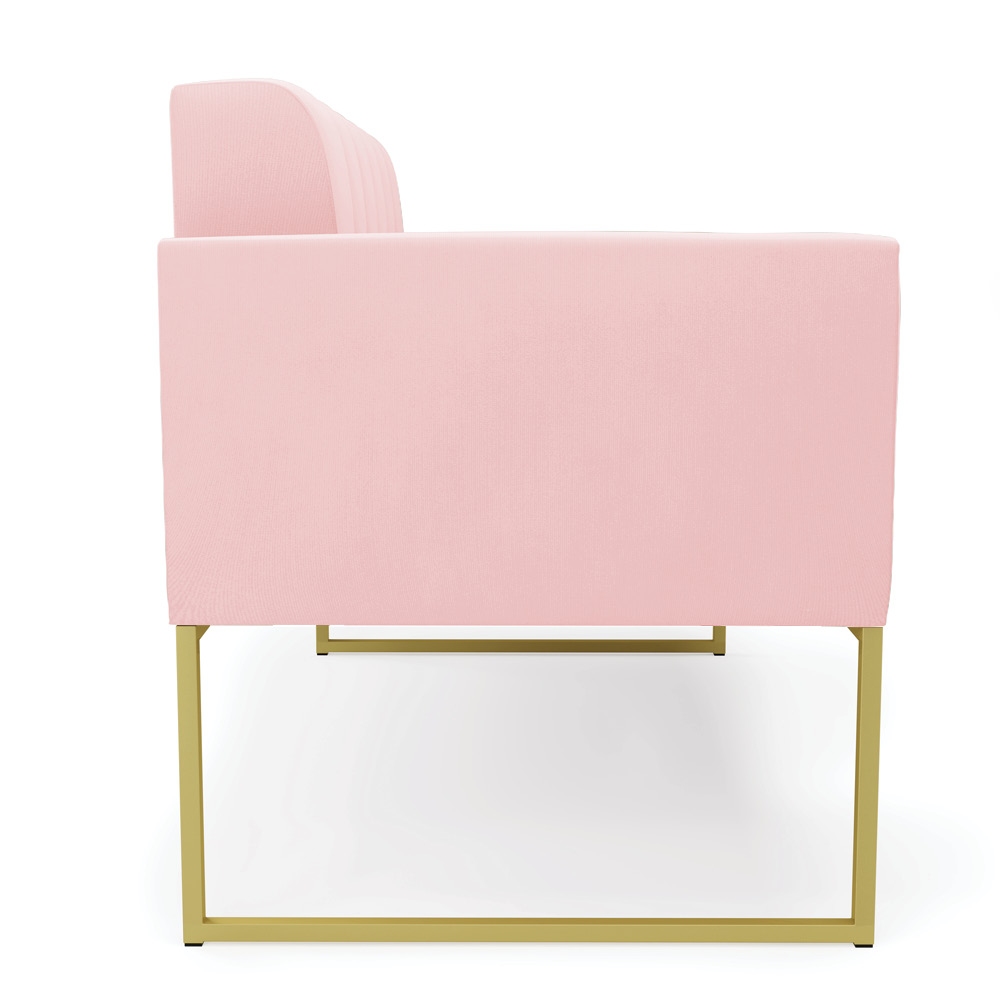 Sofá Namoradeira Elisa Suede Rosa Bebê Base Metálica Industrial Dourada - D'Rossi