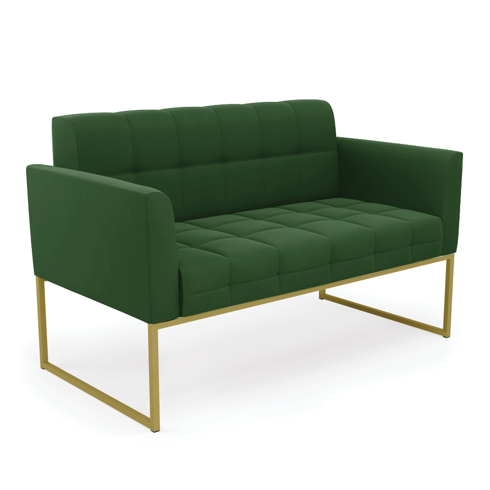 Sofá Namoradeira Elisa Suede Verde Base Metálica Industrial Dourada - D'Rossi