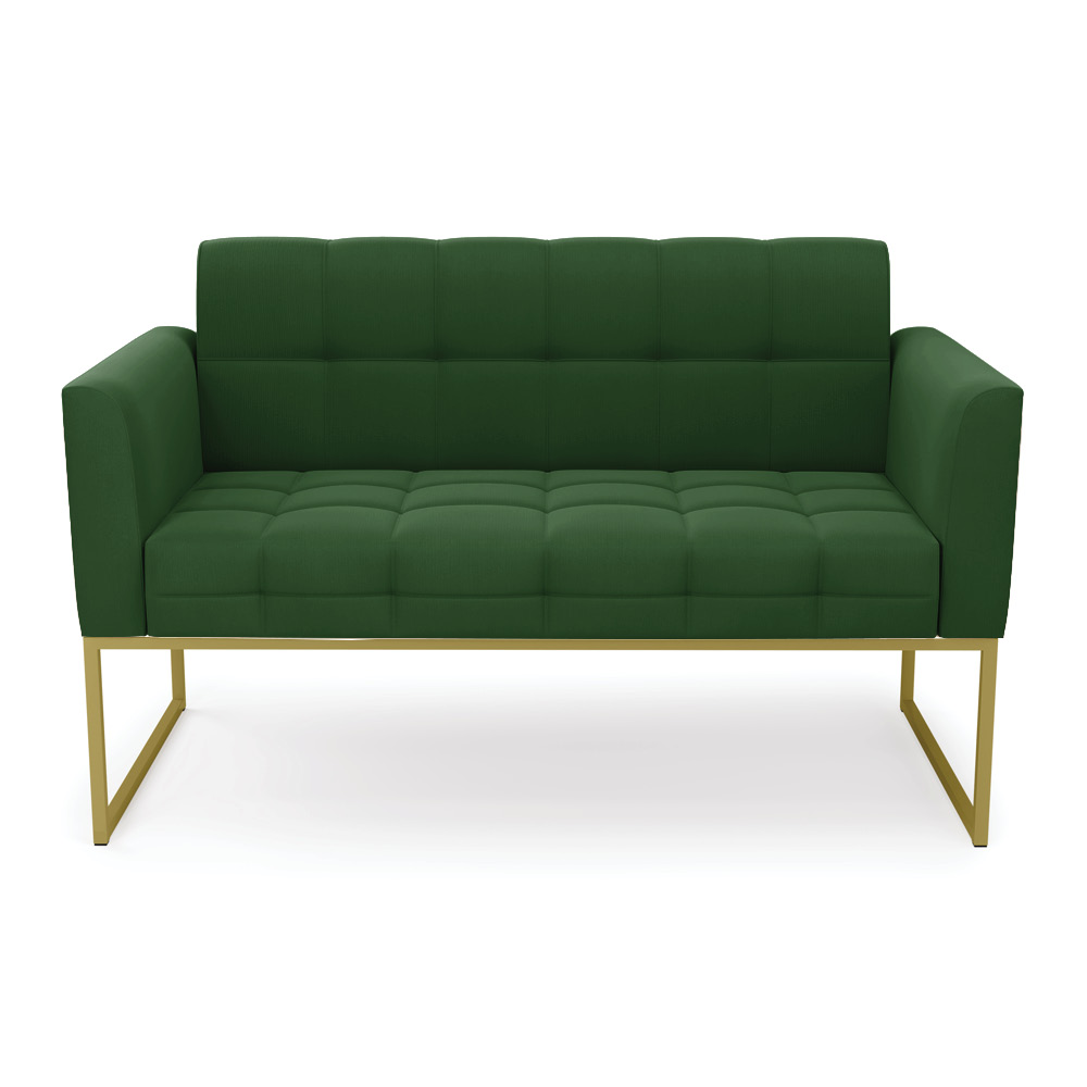 Sofá Namoradeira Elisa Suede Verde Base Metálica Industrial Dourada - D'Rossi