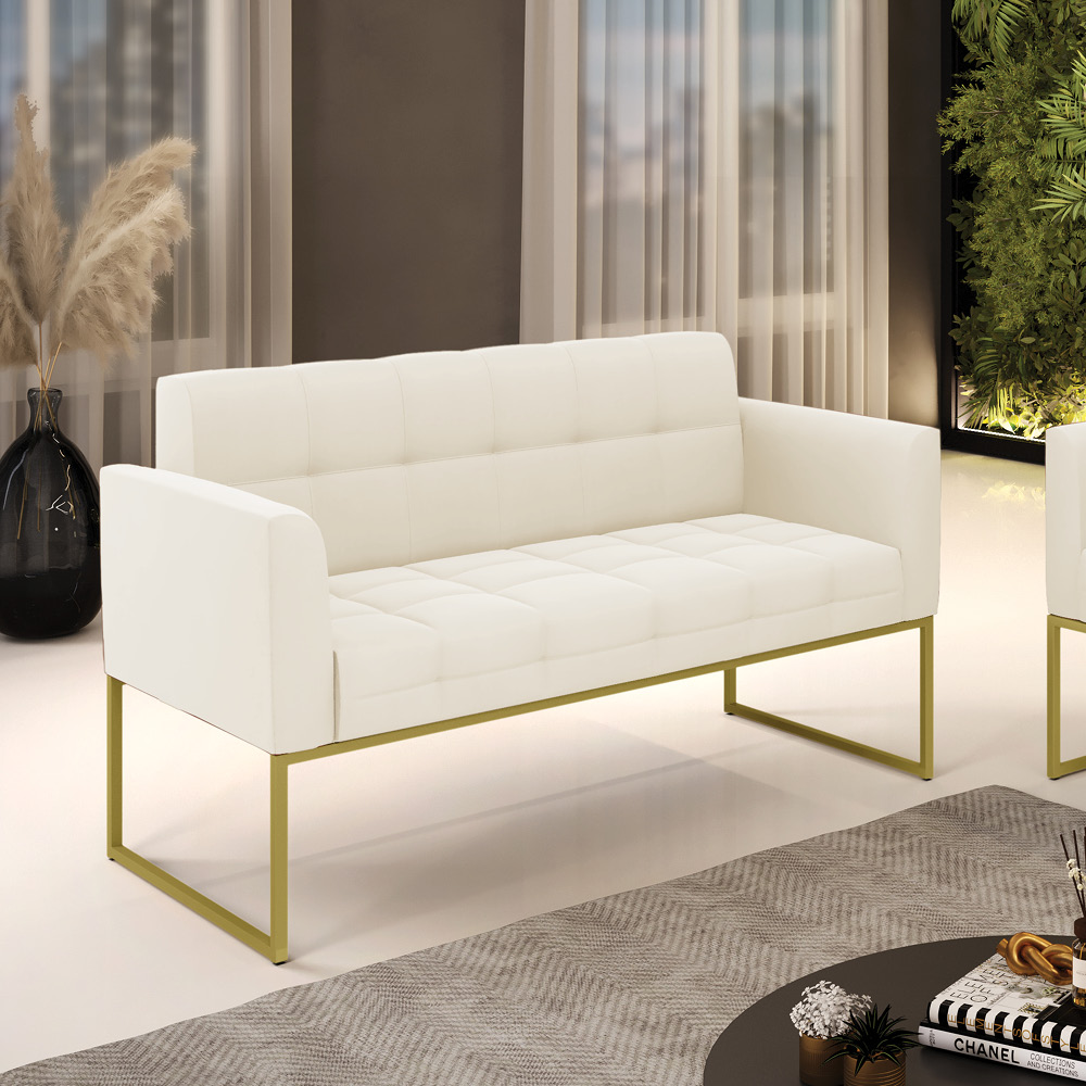 Sofá Namoradeira Elisa Veludo Base Metálica Industrial Dourado - D'Rossi